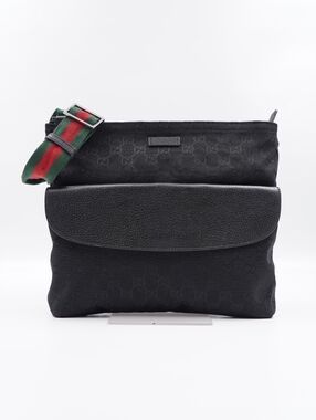 BX17 💗 GUCCI GG Monogram Canvas Front Pocket Sherry line Crossbody Bag